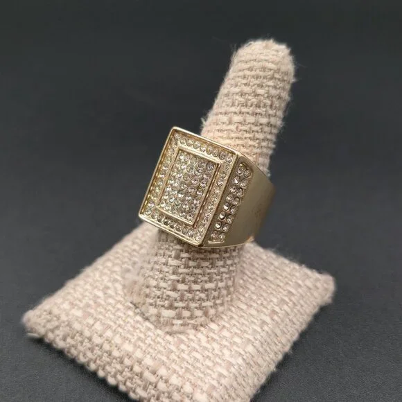 Size 9 Gold Plated Pavement Bling Men's Band Ring A7034 - Picture 3 of 7